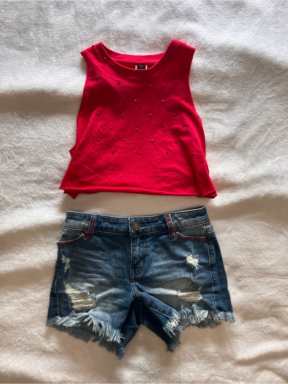 BALERA URBAN GROOVE 2pc Set Denim Shorts Rhinestone Top Dance Costume Child S/M